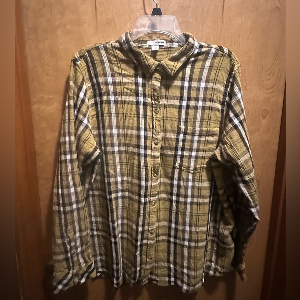 Sonoma Yellow and Black Plaid Casual Shirt women’s XXL